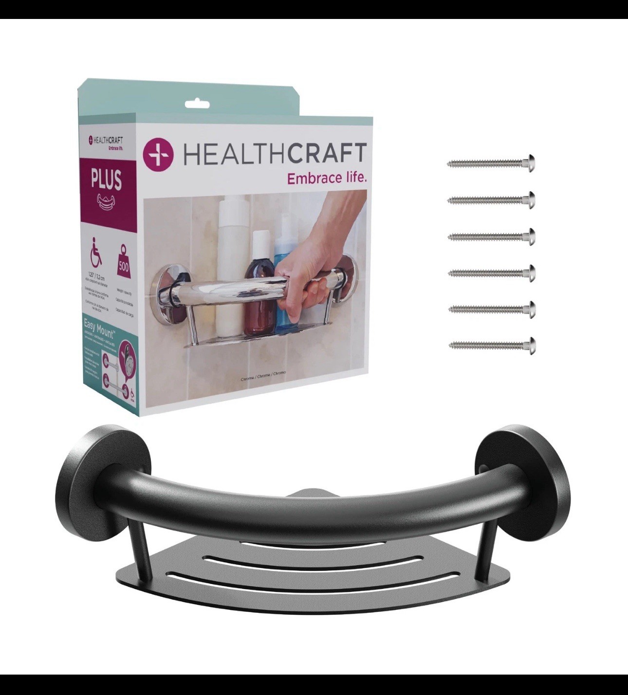 HEALTHCRAFT Plus 2-in-1 Corner Shelf/Grab Bar (9.5 Inch) | ADA Compliant -READ gallery