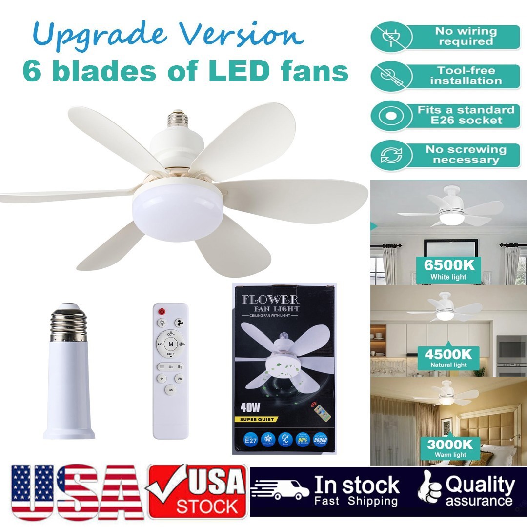 US 21" Large Ceiling Fans with Lights, Socket Fan Light with Remote, 3 Colors... gallery