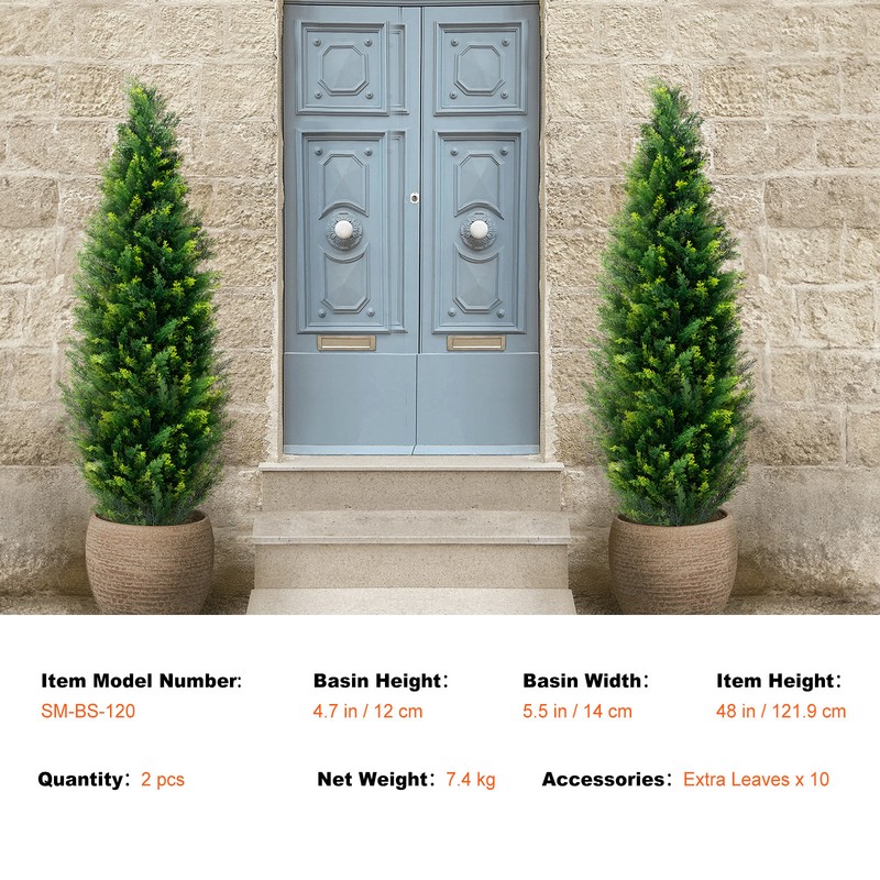 VEVOR 2 Pack 4' Artificial Cedar Topiary Tree Faux Plant UV Decor In/Outdoor gallery