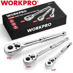 WORKPRO 3PCS Ratchet Set Quick Release 72-Tooth 1/4″ 3/8″ 1/2″ Dr Ratchet Handle