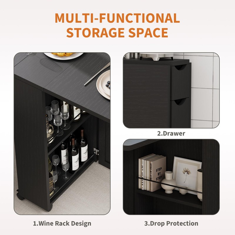 Folding Dining Table with Storage Folding Kitchen Table with 6 Wheels Drawer gallery