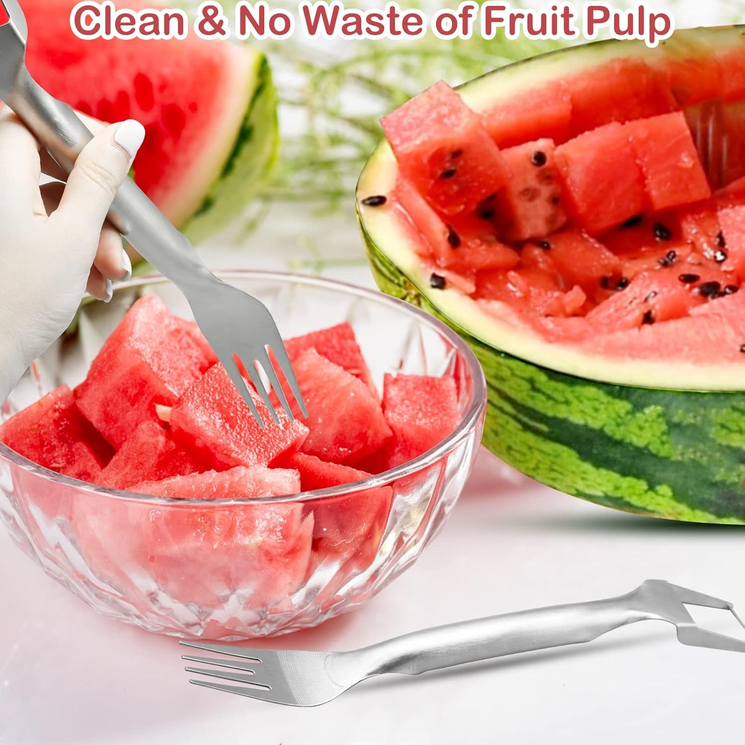 2Pc Watermelon Fork Slicer Cutter, Stainless Steel 2-in-1 Watermelon Fork Slicer gallery