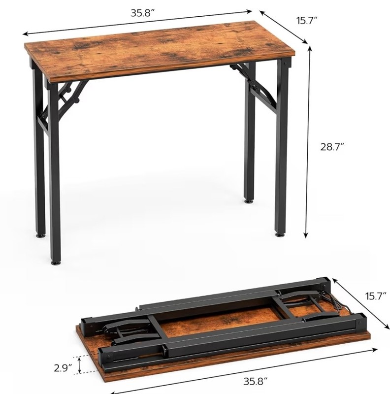 Folding Computer Desk Rustic Brown 44" Engineered Wood Metal Legs gallery