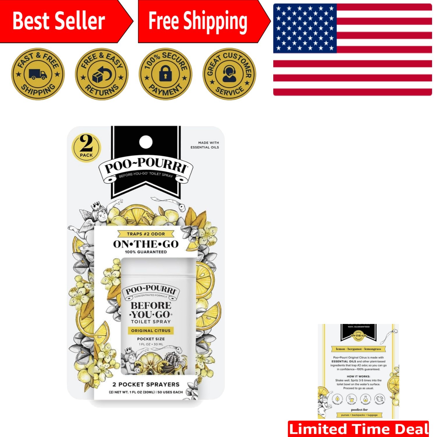 Fresh & Discreet: Poo~Pourri Citrus Toilet Spray 1 Fl Oz - 2 Pack for Travel gallery