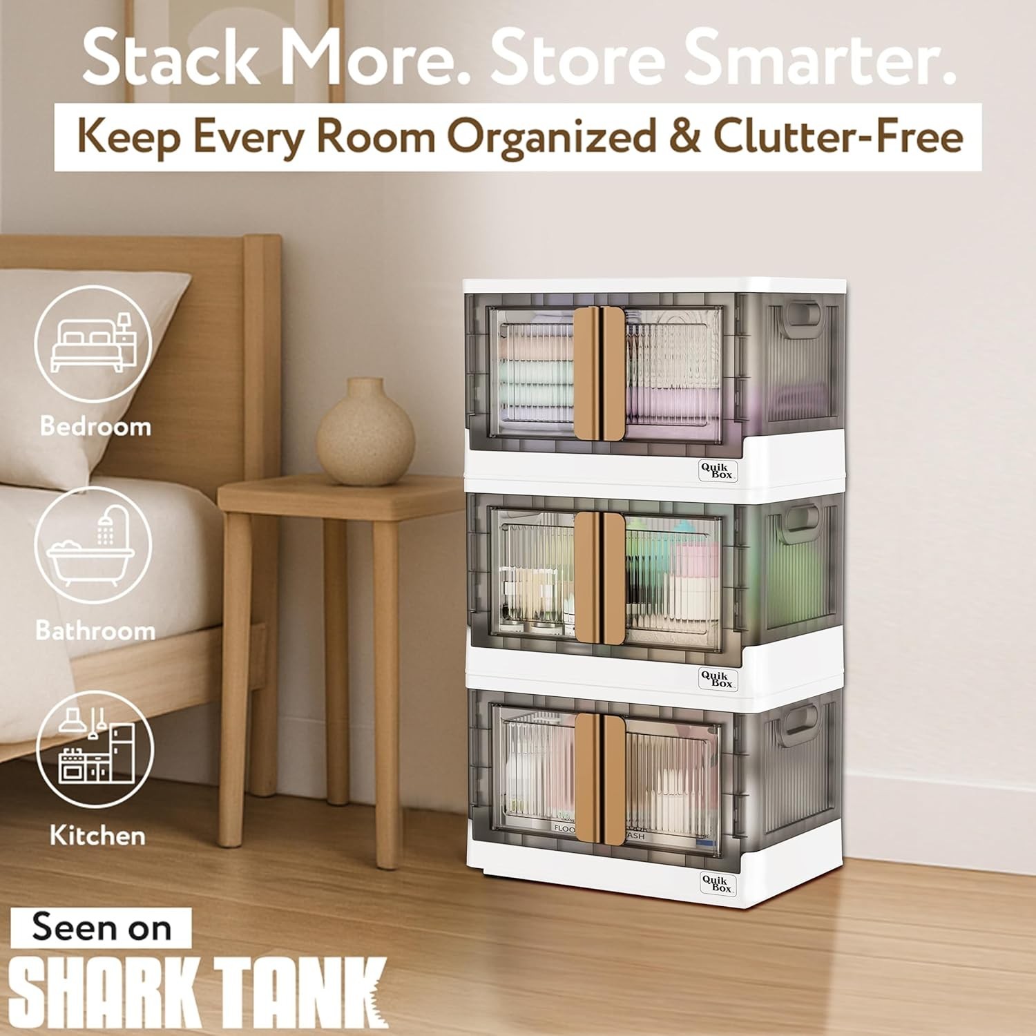 Quik Box 8.5 Gallon Stackable Storage Bins W/ Doors & Wheels Collapsible gallery