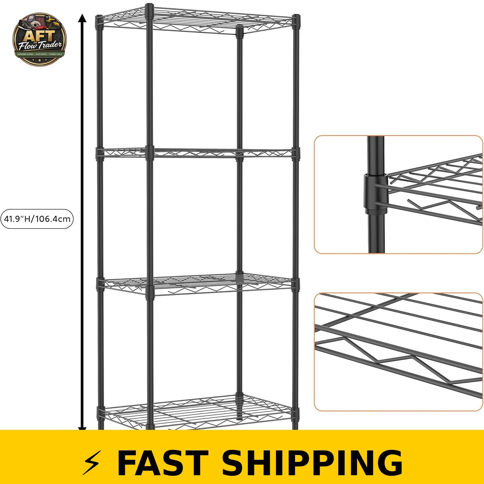 M MZG 4-Tier Metal Storage Rack - Black Shelving Unit gallery