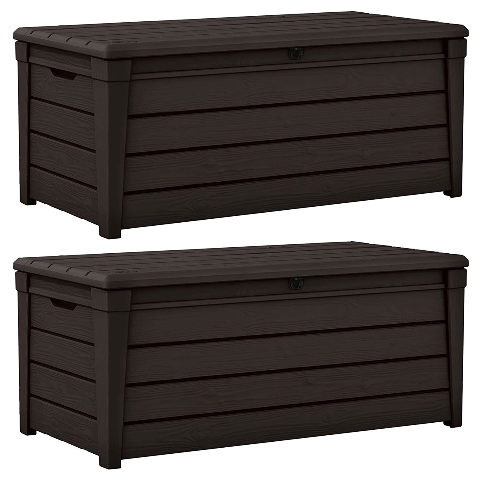 Keter Brightwood Weatherproof Resin Patio Deck Storage Box Bench, Brown (2 Pack) gallery