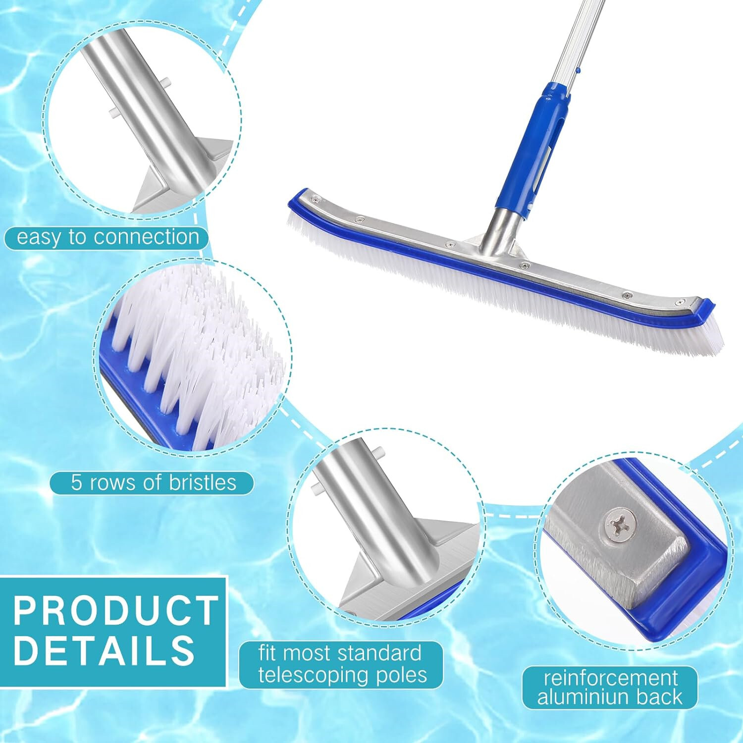 Professional Heavy Duty 18" Swimming Pool Floor Wall Cleaning Brush Head Tool gallery