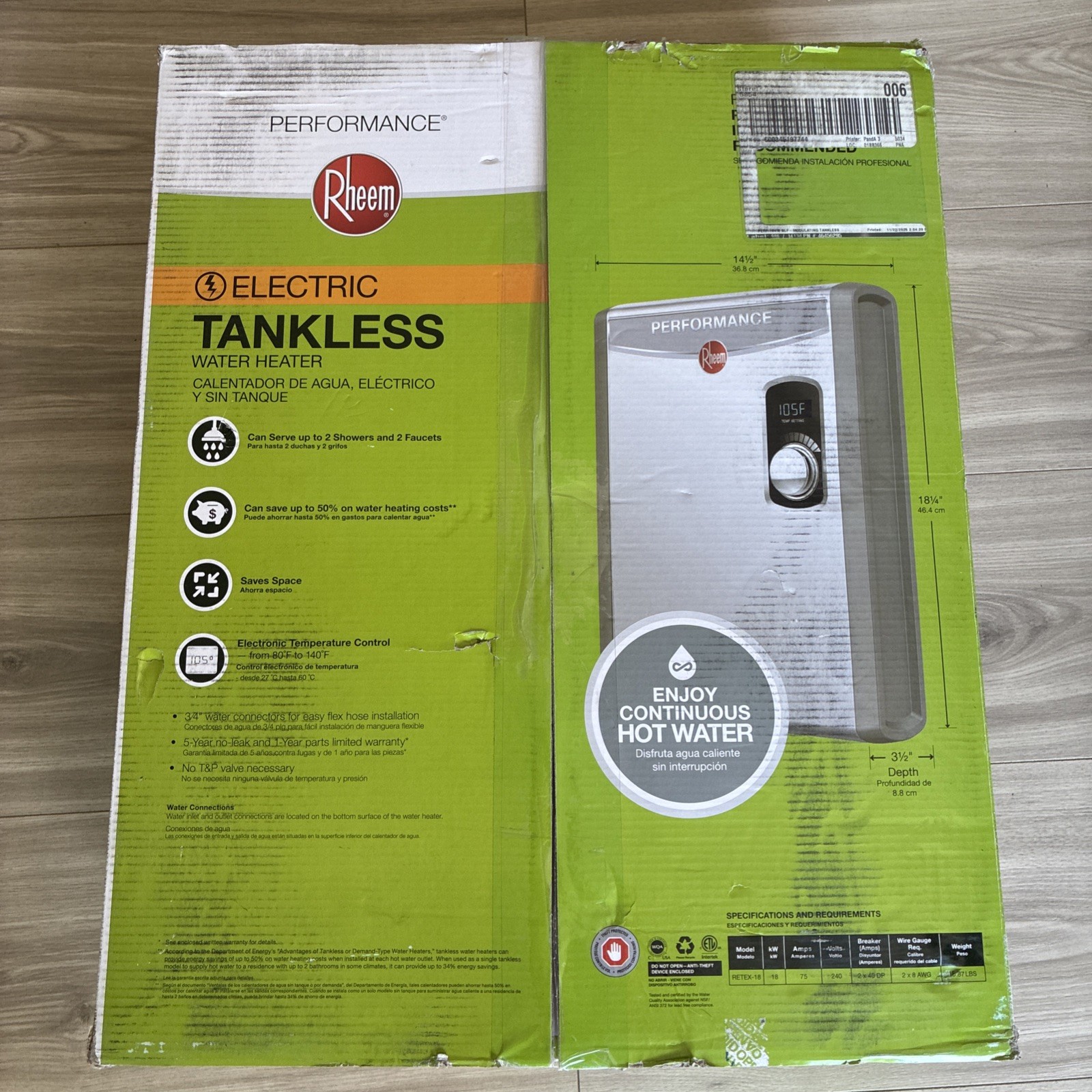 RHEEM RTEX-18 PROFFESIONAL Tankless Instant Electric Water Heater 240VAC, 18Kw gallery