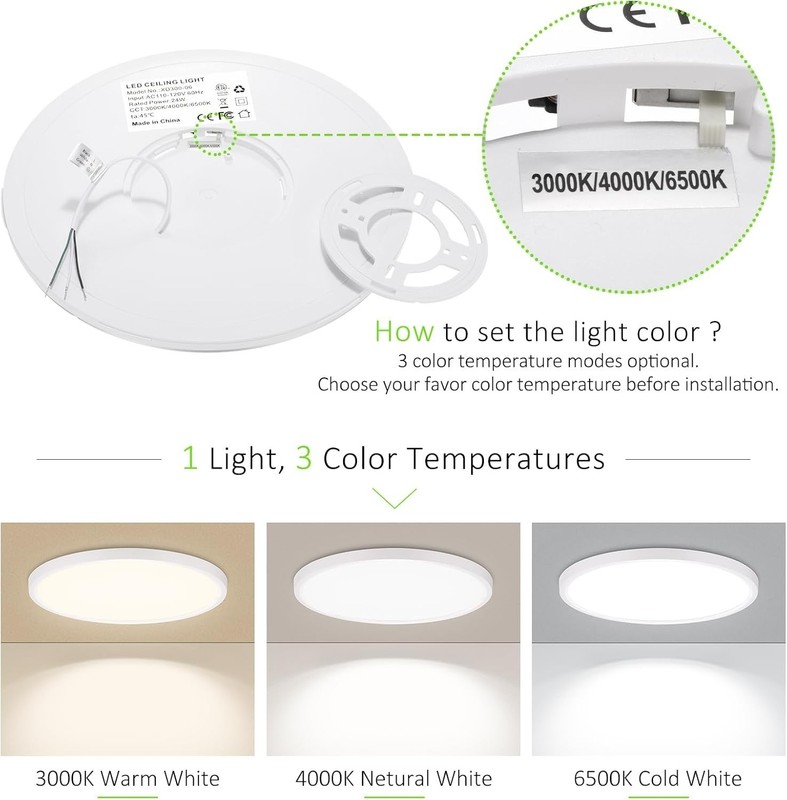 4 Pack 24W LED Flush Mount Ceiling Light Ultra Thin Round White 3000k/4000/6500K gallery
