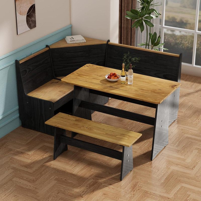 Solid Wood Corner Dining Table Set L Shape Bench Kitchen Nook 4-6 gallery