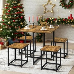 Industrial Dining Table Set 4 Compact Kitchen Table & 4 Stools Space Saving Home