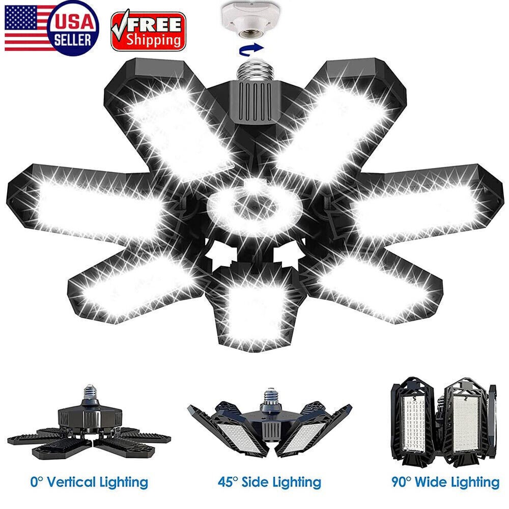 1-6PCS 600W Deformable LED Garage Light Bright Work Shop Ceiling Bulb 7+1Panels gallery