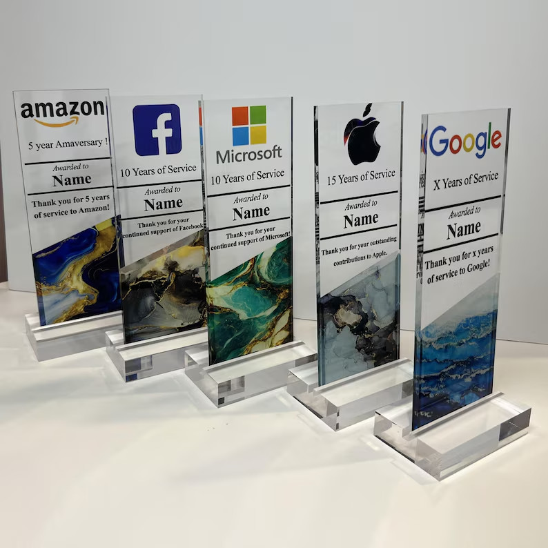 Custom Acrylic Trophy - Engraved Award Plaque for Employee or Company Anniversar gallery