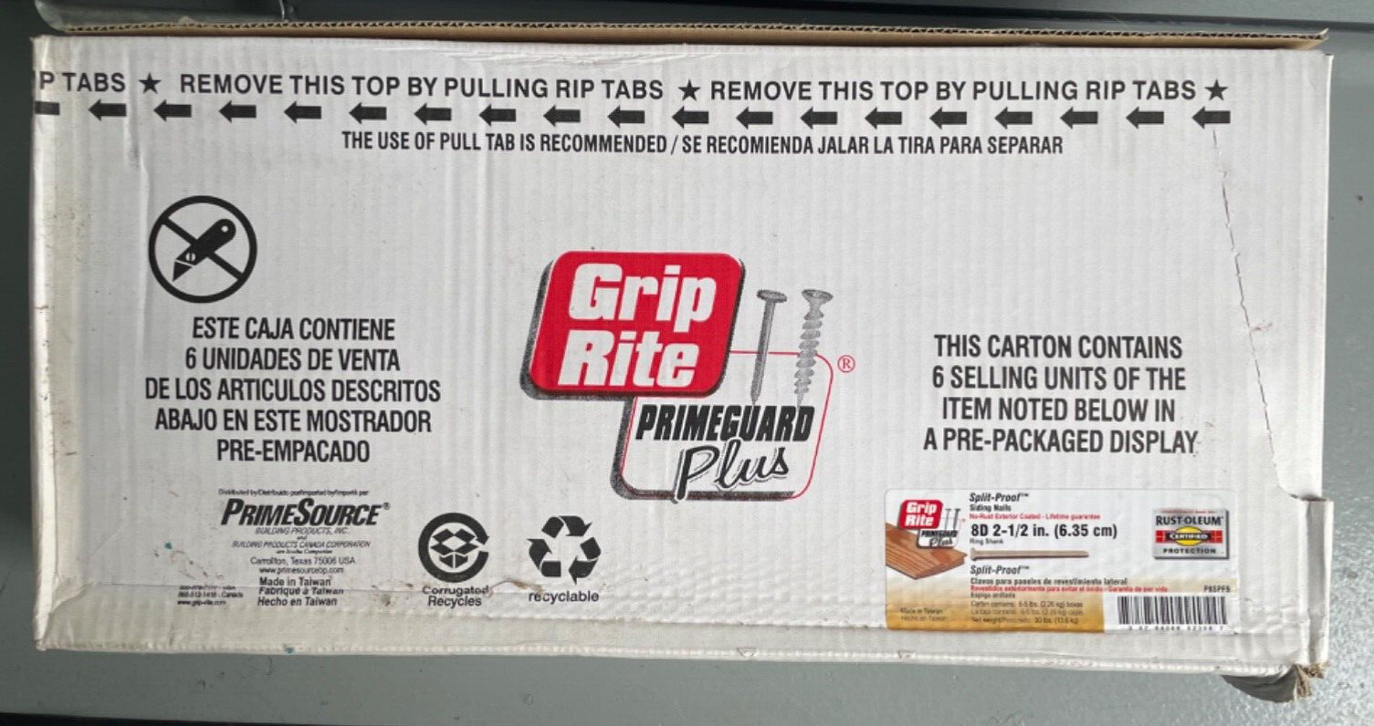 GRIP RITE SPLIT PROOF SIDING NAILS RUST FREE RING SHANK 8D 2 1/2" 30 LBS NEW gallery