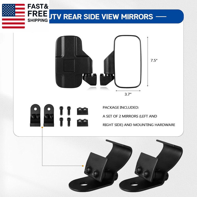 UTV Rear Side View Mirrors Compatible with 2015+ Polaris Ranger 570 900 XP 1000/ gallery