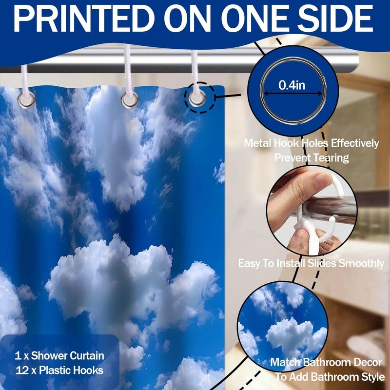 Blue Sky Shower Curtain White Clouds Nature Scenic Landscape Bathroom Decor, ... gallery