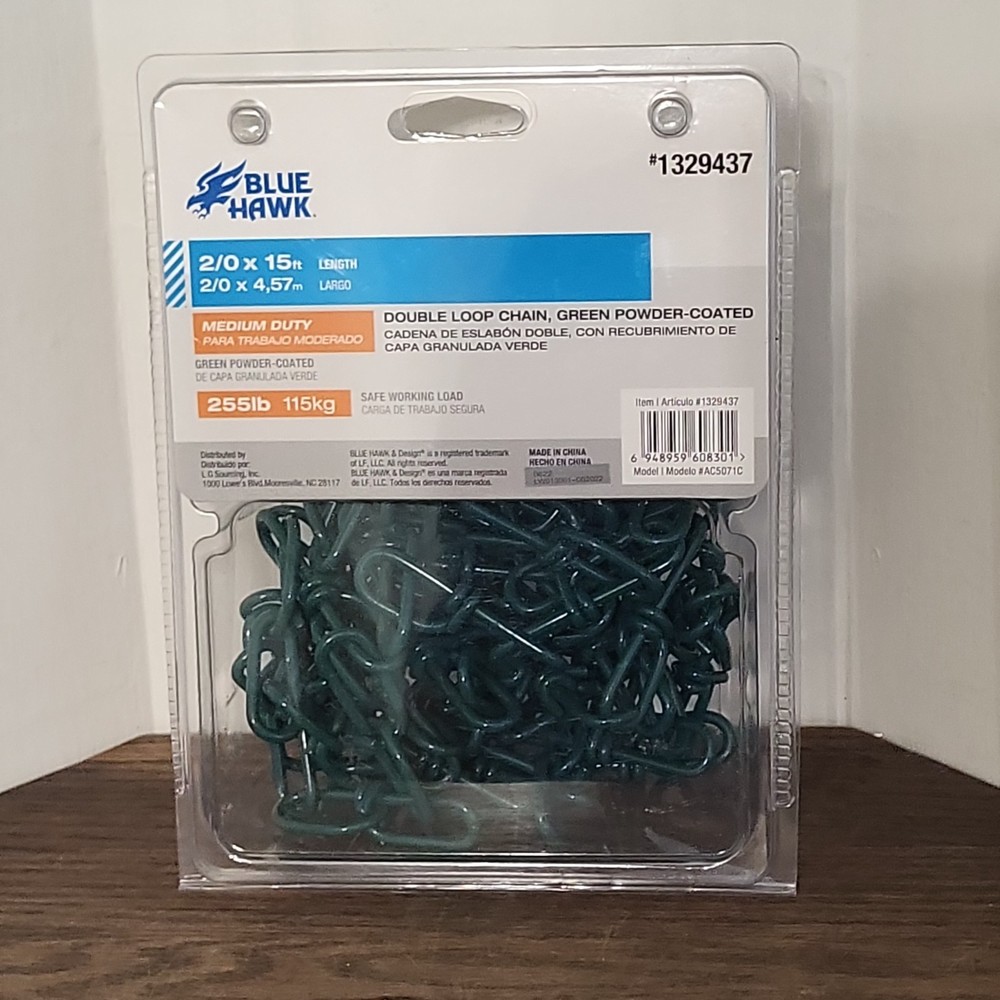 Blue Hawk 2/0 Double Loop Chain, 15 ft., Green Powder Coated, 255 lb. Load