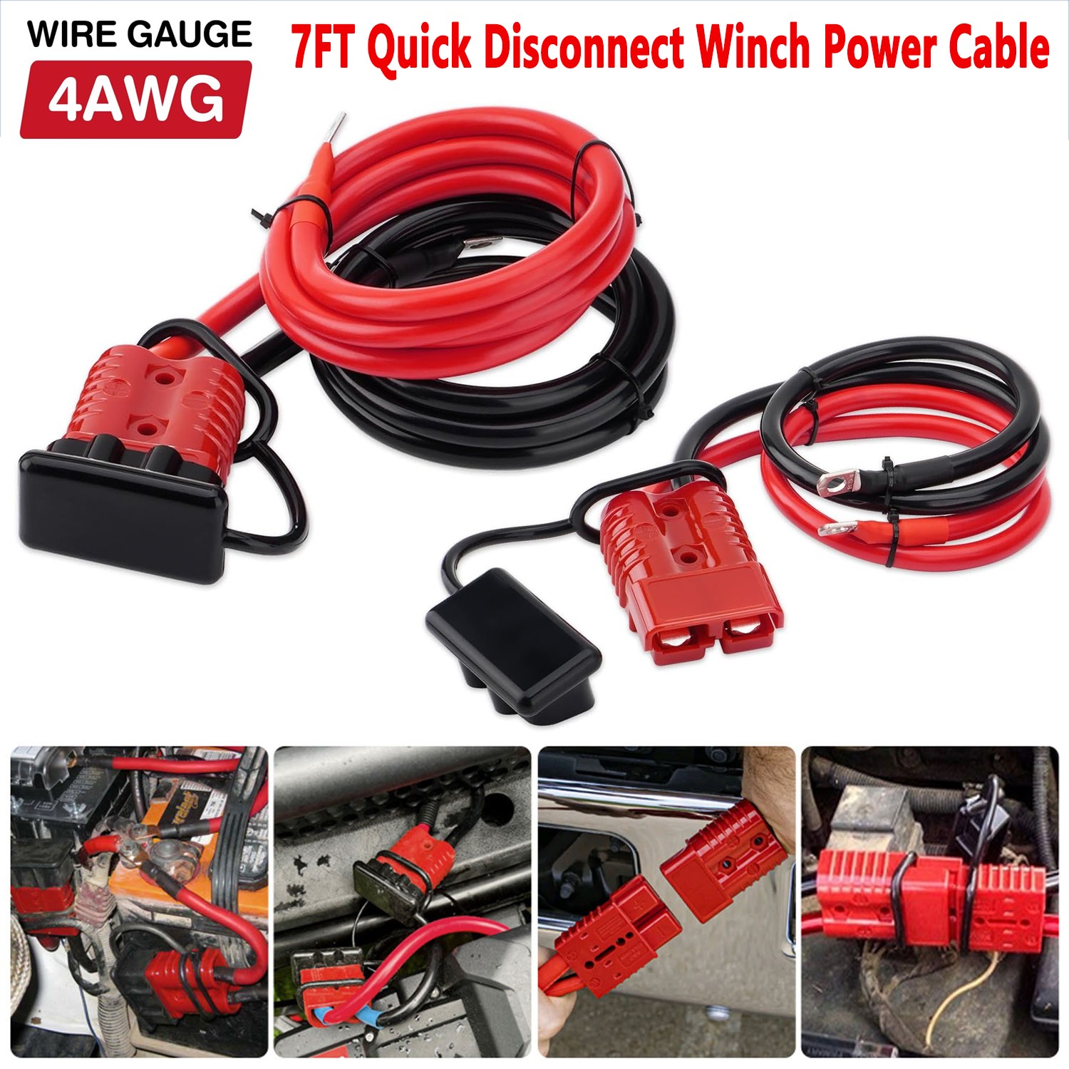 7FT Quick Disconnect Winch Power Cable, 4 AWG 4 Gauge Wiring For Winch Trailer gallery