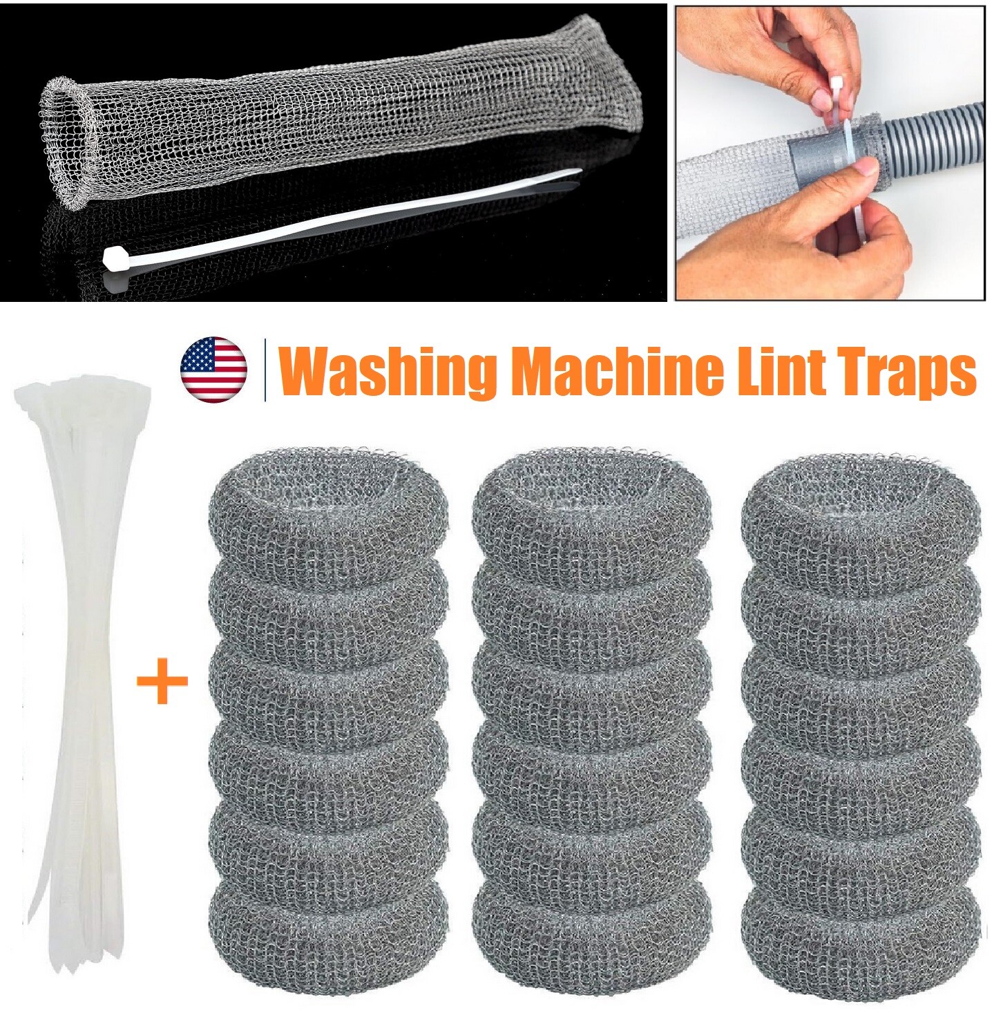 72× Washing Machine Lint Traps Snare Drain Filter Screen Steel Wire Mesh Ties US gallery