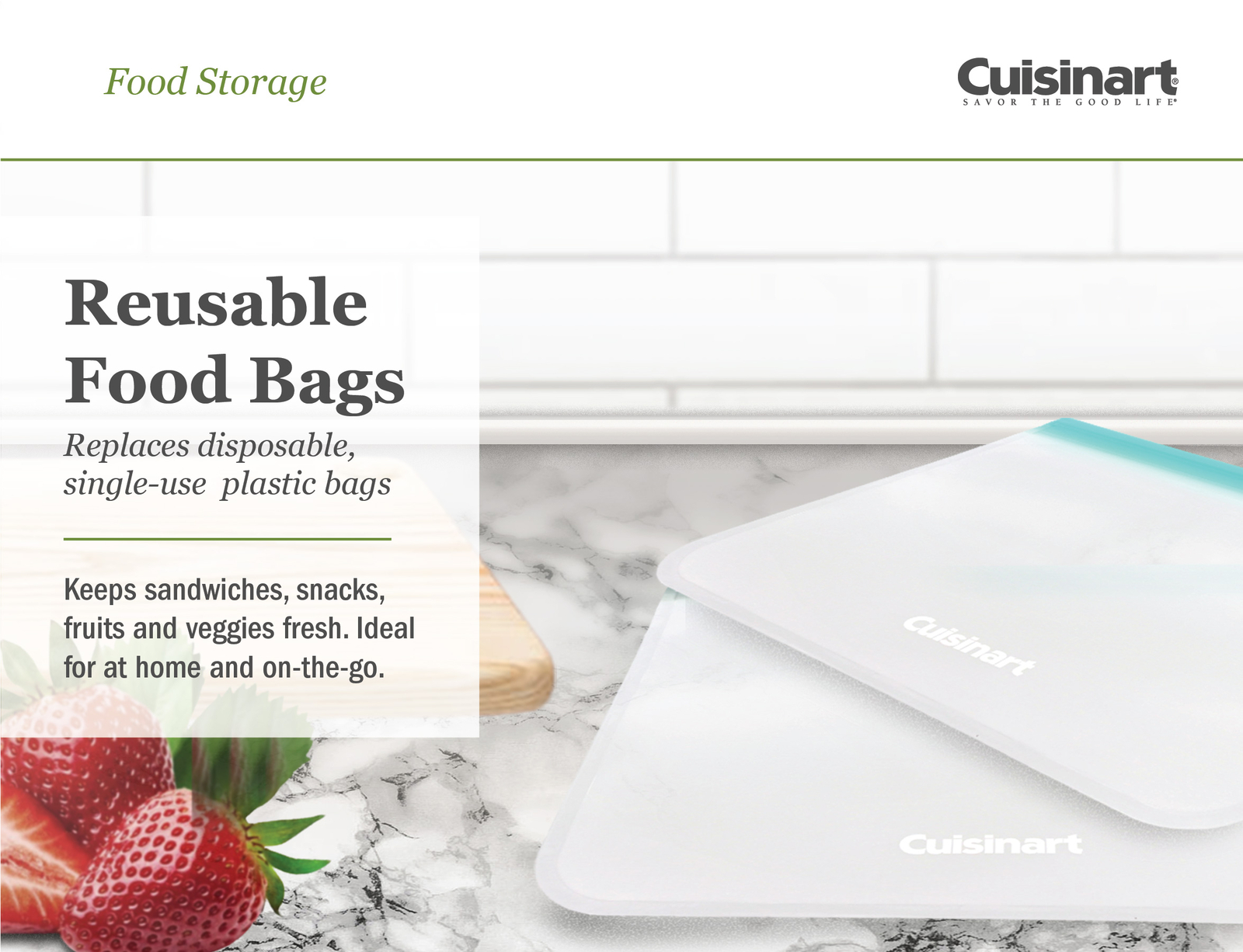 Cuisinart Reusable Silicone Food Storage Bags, 12 Pack Turquoise gallery