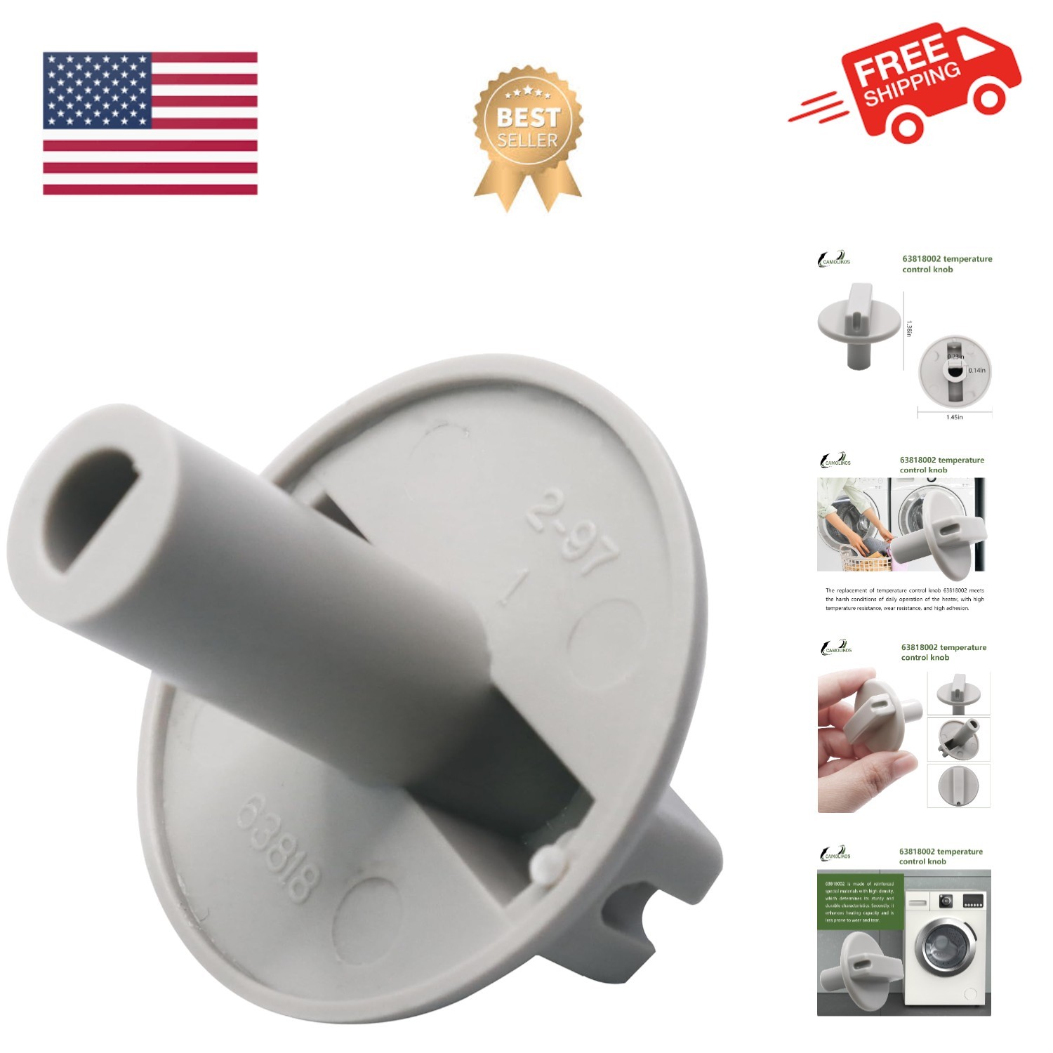 Compact D-Shape 63818002 Temp Control Knob - Reliable Heater Replacement gallery