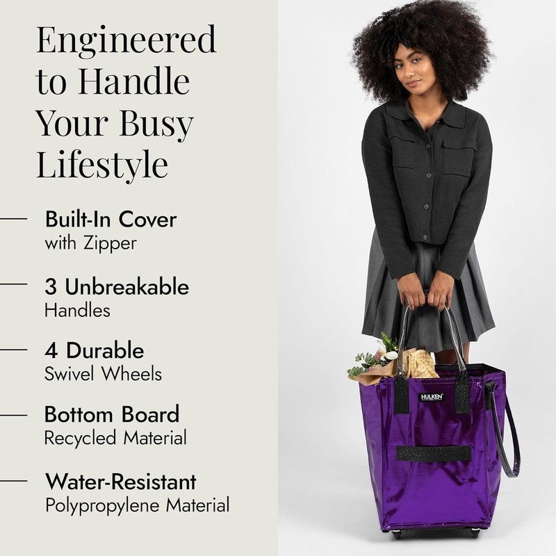 HULKEN (Small, Ultraviolet) Reusable Grocery Bag On Wheels, Carries Up to 66 lb gallery