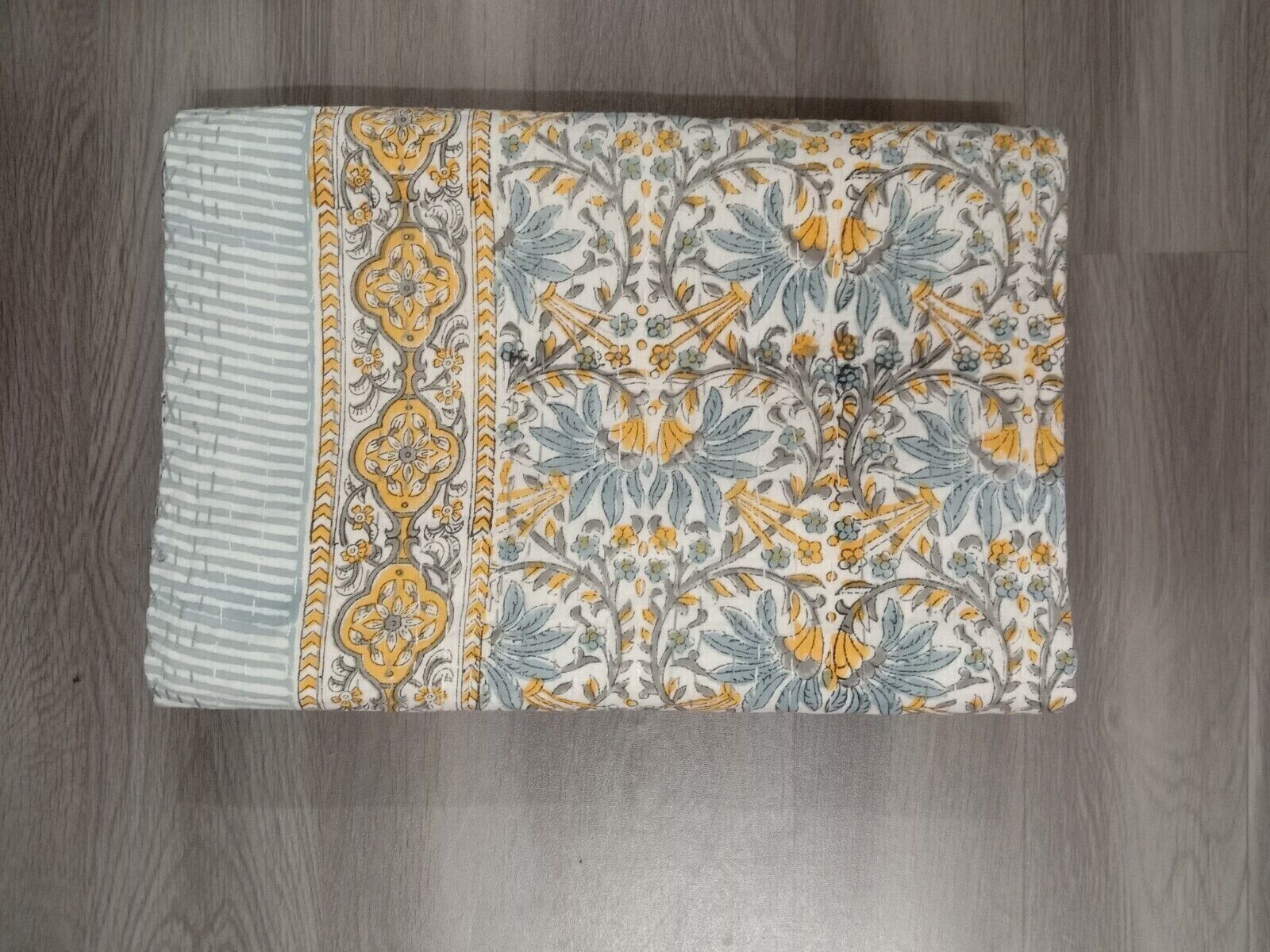 Indian Hand Block Print King Size Cotton Kantha Quilt Blanket Bedspread Throw gallery