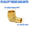 5pcs 1/2" PEX x 3/4" Male NPT Threaded 90 Degree Elbow Brass Crimp Fittings gallery