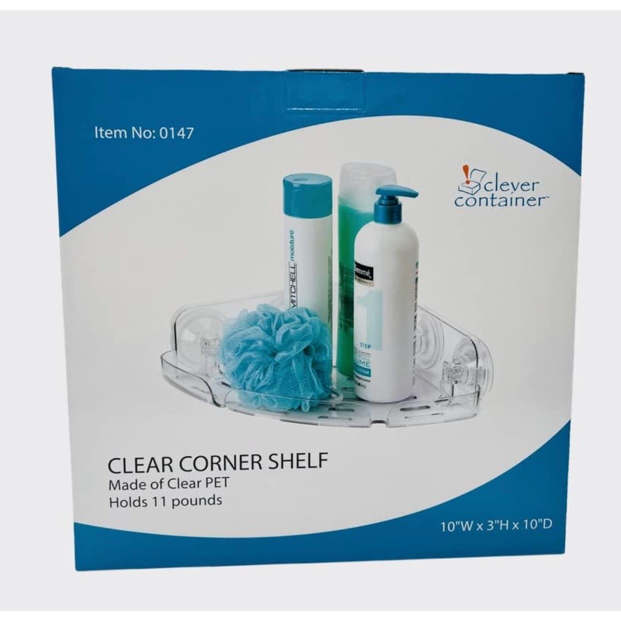 Clever Container Clear Corner Shelf Suction Cups PET Holds 11 Pounds 10Wx3Hx10D gallery