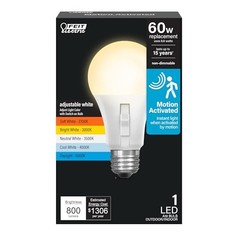 LED Motion Sensor Light Bulb, A19 60W Equivalent, 60 Watts White + Motion