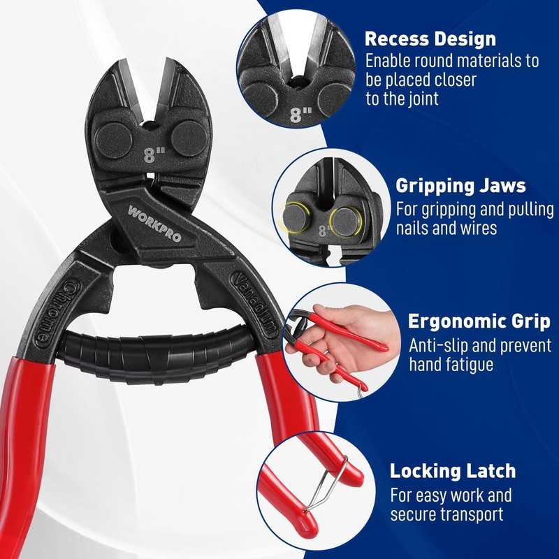 WORKPRO 8" Mini Bolt Cutter Compact Bolt Cutters for Cutting Wire Cables Chains gallery