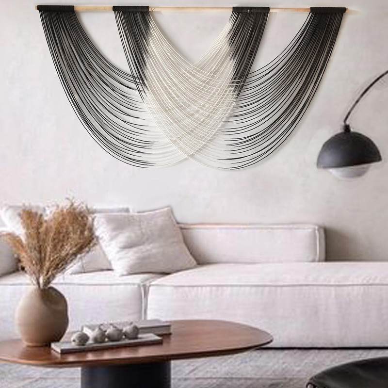 Large Macrame Wall Hanging Black Dip Dyed Fiber Wall Art Macrame Wall Decor B... gallery