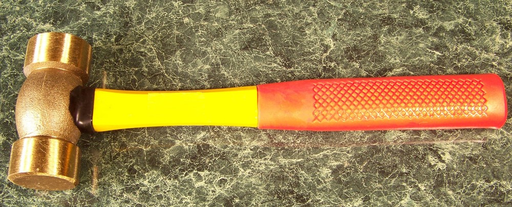 2-1/2 pound SOLID BRASS HAMMER with FIBERGLASS HANDLE and RUBBER GRIP Big One lb
