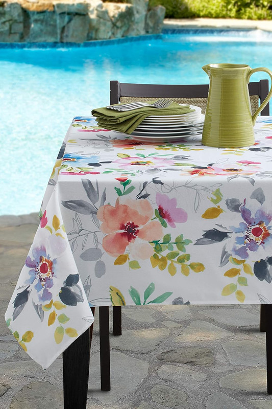 Spillproof Spring/Summer Durable Heavyweight Fabric Indoor Outdoor Tablecloth, W gallery