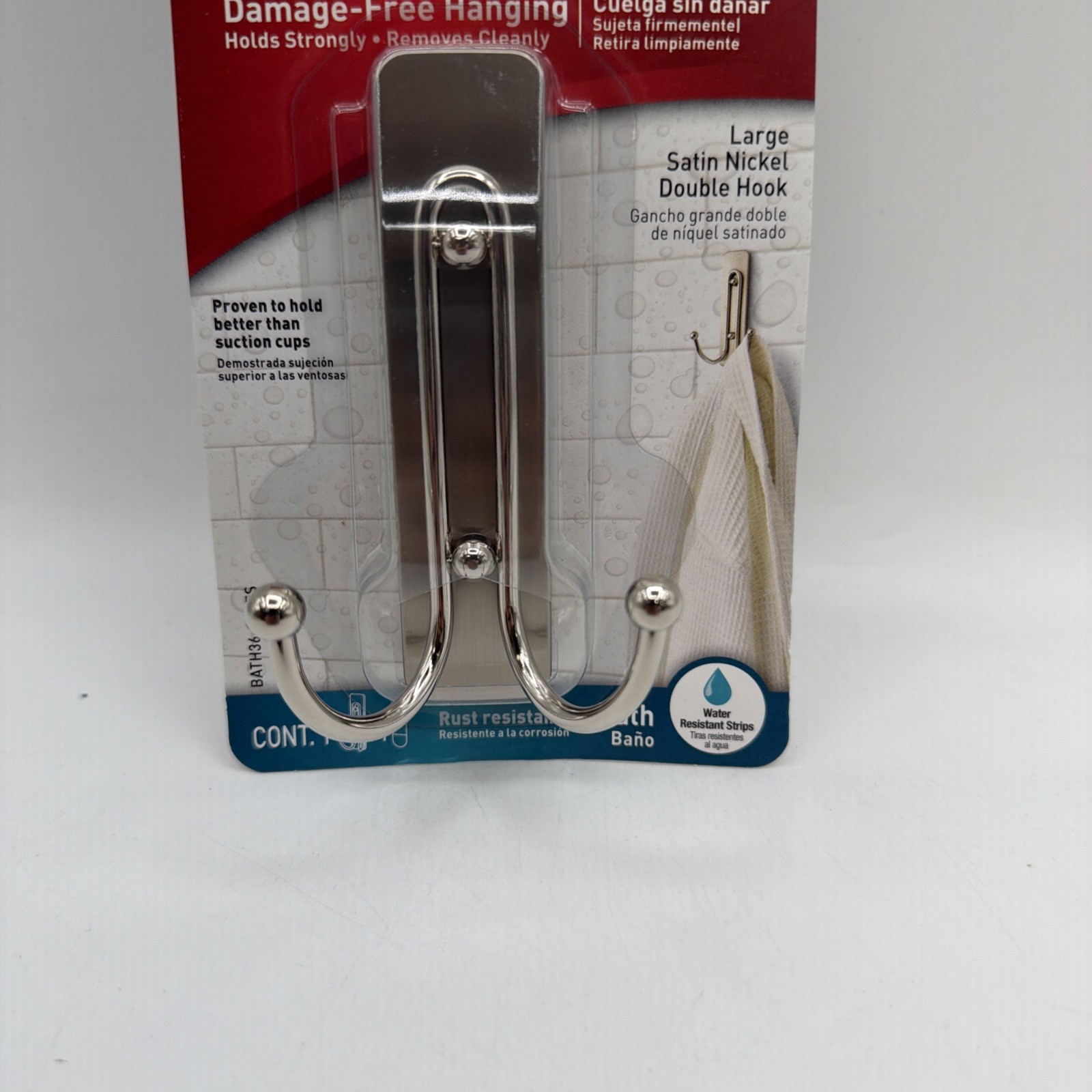 3M Command Bath Double Hook Large Satin Nickel Holds up to 4lbs 1 Pack gallery