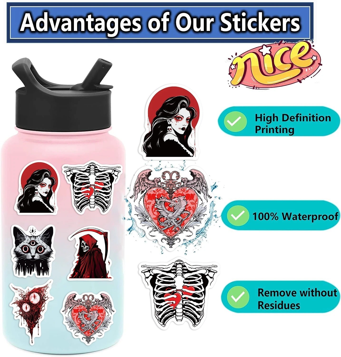 50PCS Gothic Skull Stickers Horror Graffiti Laptop Skateboard Guitar Decals gallery