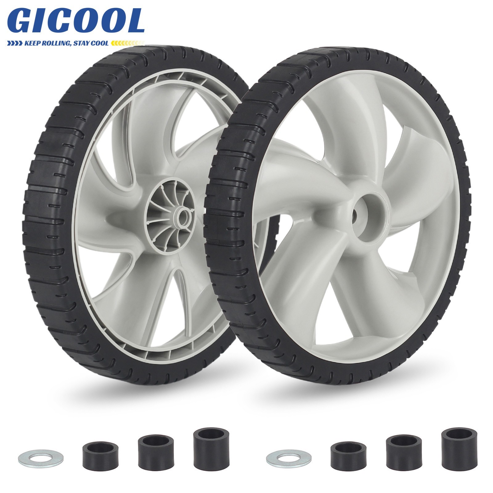 2 Set 12x1.75" Plastic Rear Lawn Mower Wheels for Arnold 490-324-0002, 1/2" Bore gallery