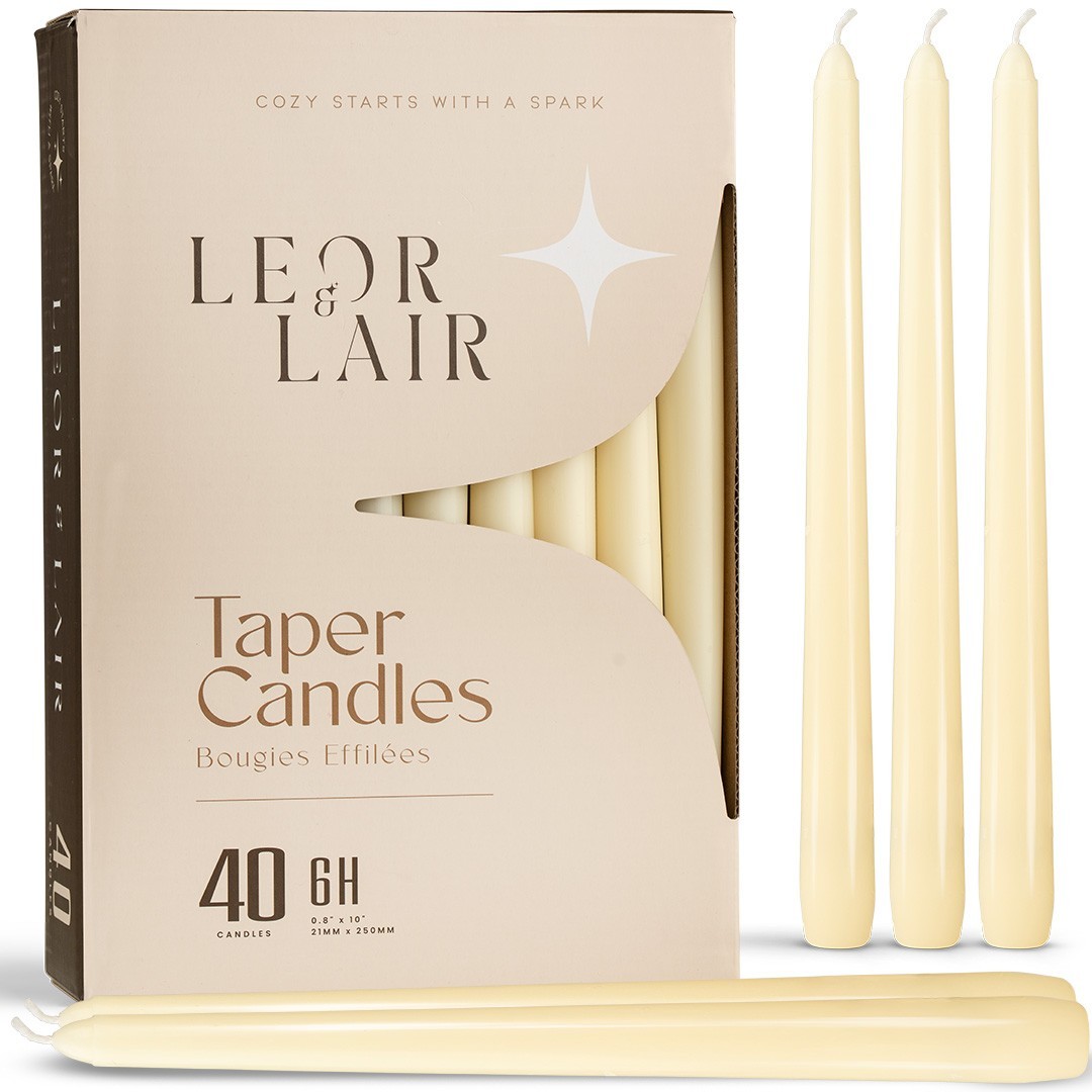 Leor & Lair Bulk Taper Candles - 40 Pack - 10" Tall Candlesticks, 6+ Hours Burn gallery