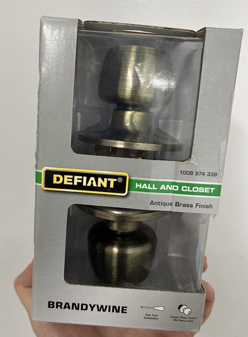 NEW! Defiant HALL & CLOSET Antique Brass Finish Knob Set Brandywine shape gallery