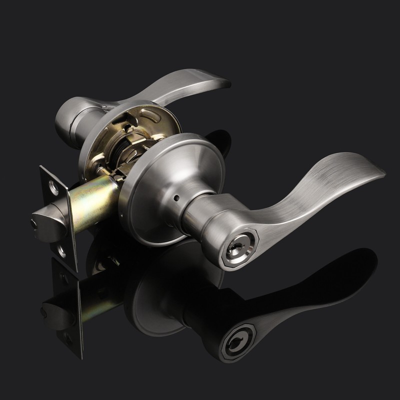 Brushed Nickel Round Door Knobs Privacy Passage Wave Door Levers Entry Locks gallery