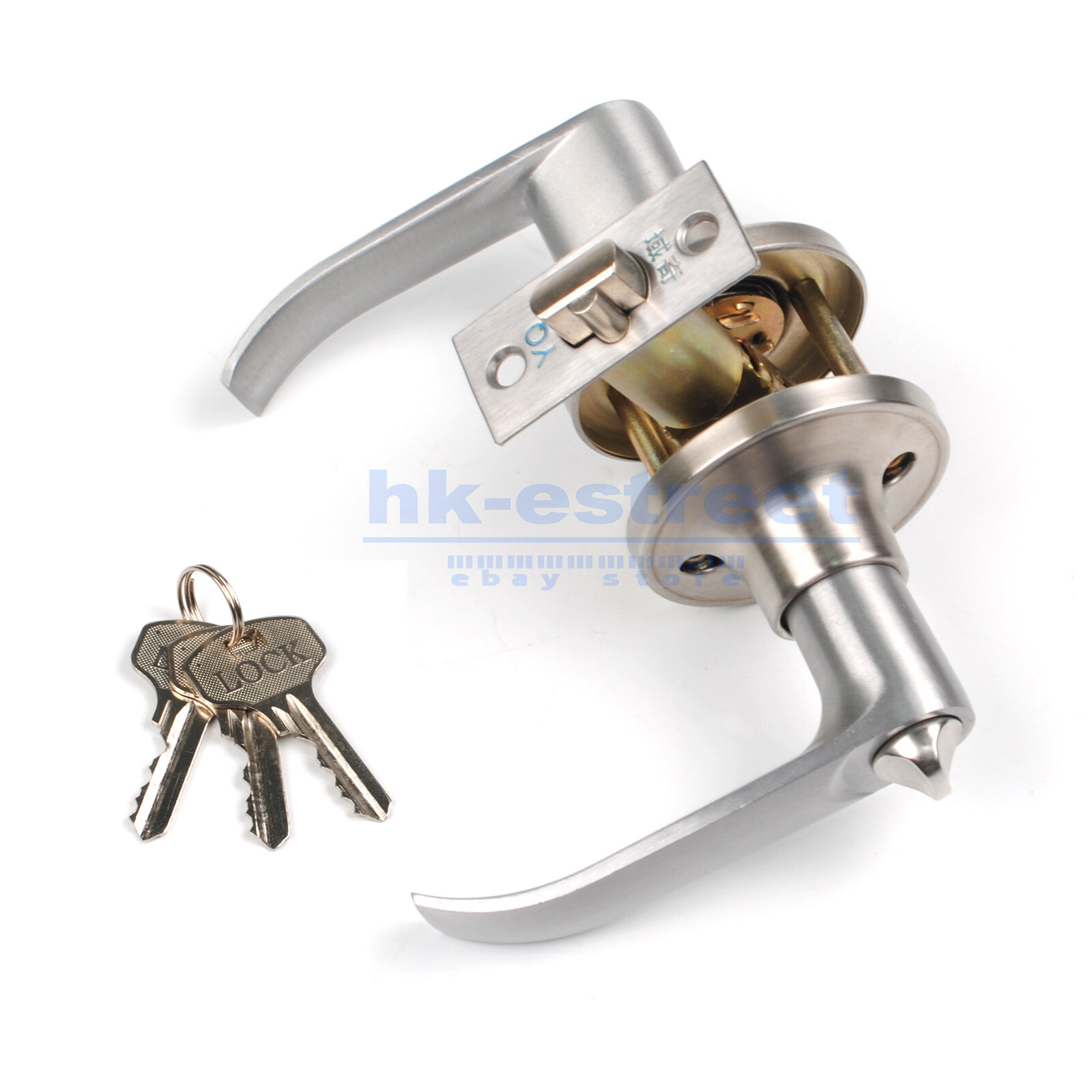 Lever Door Lock Keyed Cylinder Entry Stainless Steel Wave Handle New w/3 Keys US gallery