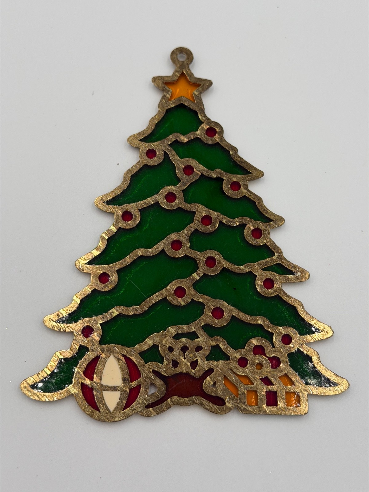 CHRISTMAS TREE SUN CATCHER-STAINED GLASS ACRYLIC METAL VINTAGE gallery