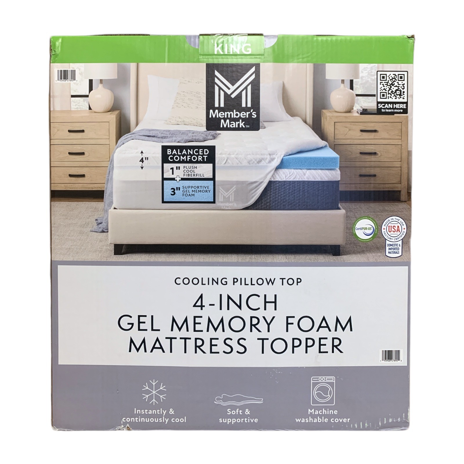 Member's Mark Cooling Pillow Top 4-Inch Gel Memory Foam Mattress Topper (King) gallery