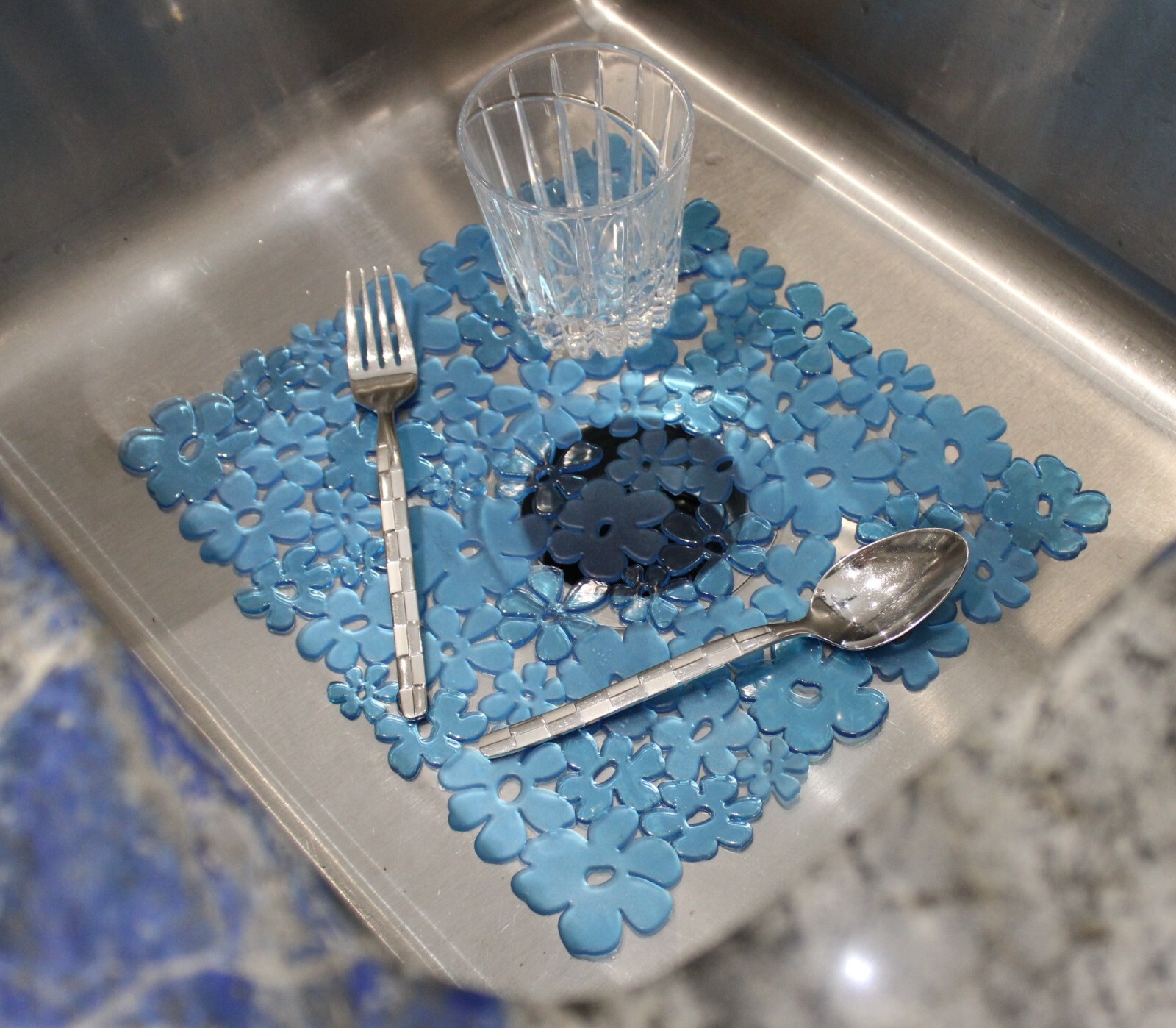 2 Pack Floral PVC Sink Mat Protector Blue Size 11.5" x 10.5" Small To Medium gallery