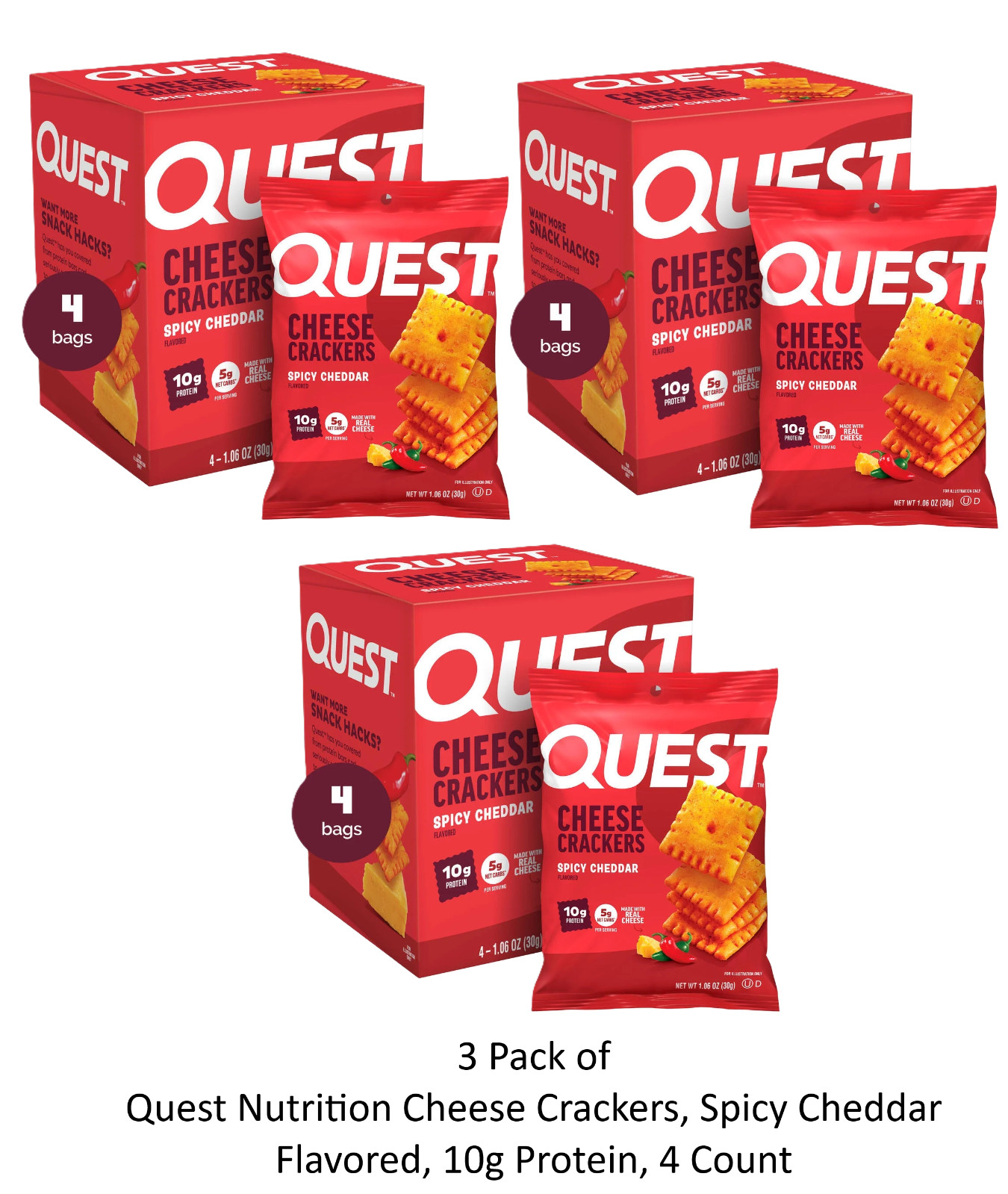 (3 Pack) Quest Nutrition Cheese Crackers, Spicy Cheddar Flavored, 4 Count gallery