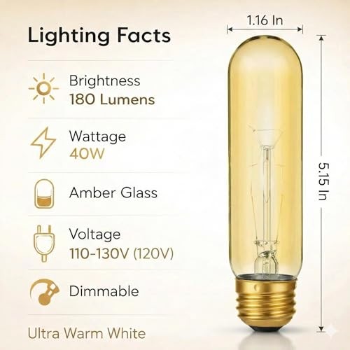 Edison Light Bulbs,120V, E26 5 In (6 Pack) 40w Ultra Warm White - Amber Glass gallery