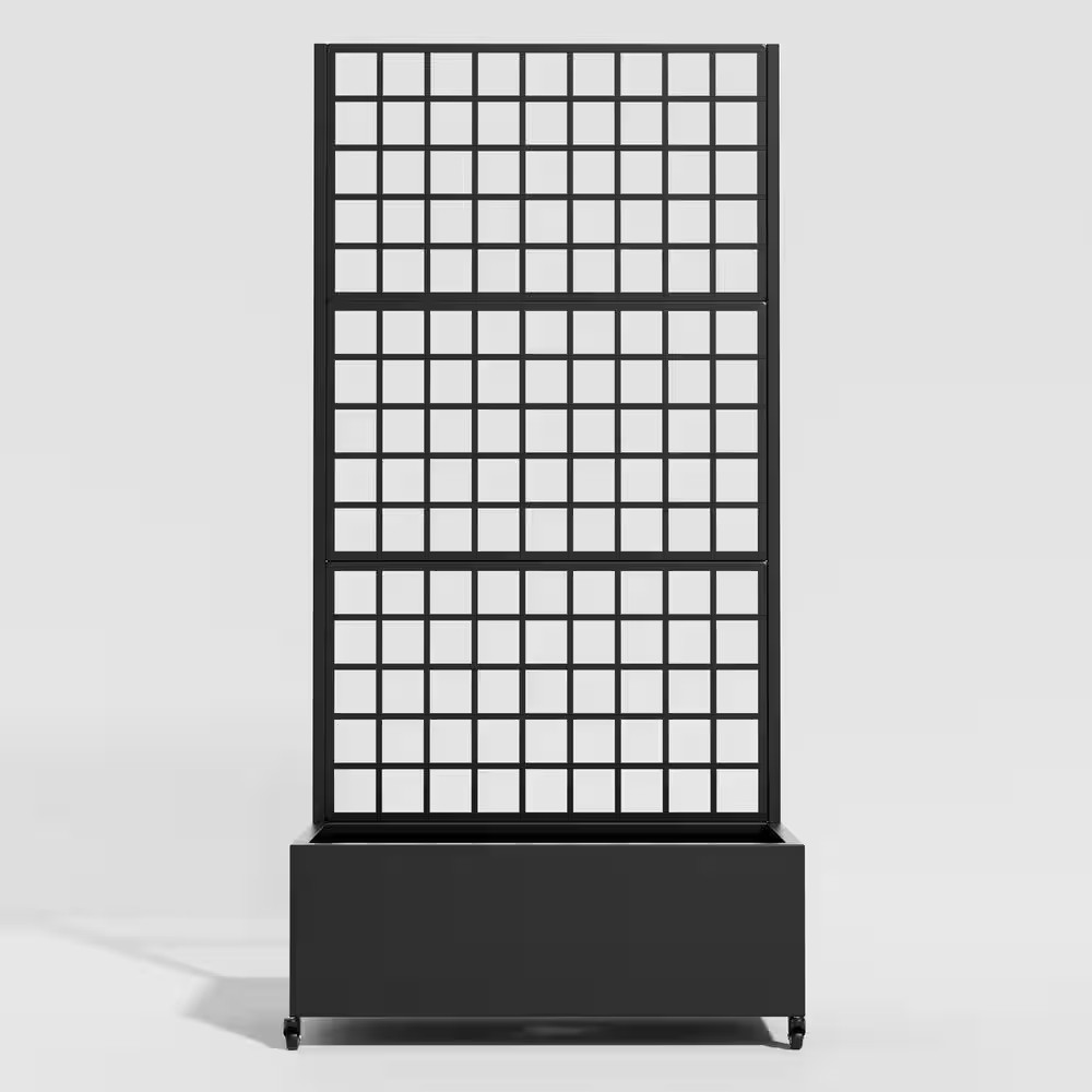Rectangle 71 In. X 35 In. Black Outdoor Planter Box Raised Beds with Trellis gallery