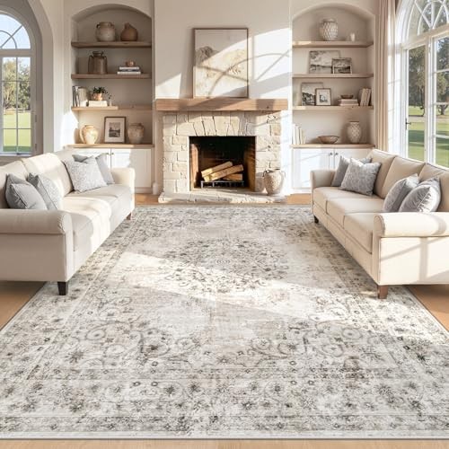 8x10 Area Rug Vintage - Large Washable Medallion Rugs - Low Pile gallery