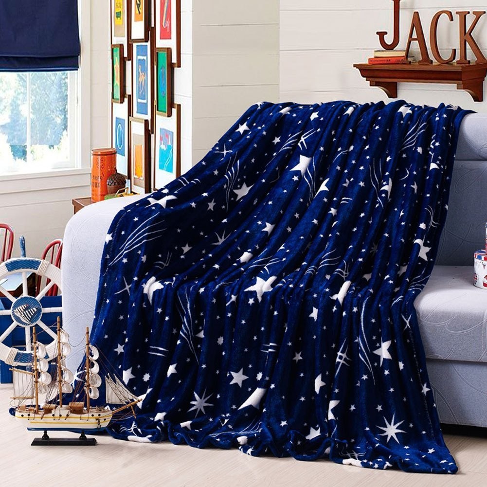 Plush Fleece Throw Blanket Cozy Quilt Couch Bed Starry Blue Twin 59x79 Inch gallery
